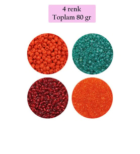 Dökme Cam Kum Boncuk (11/0) 2 mm - 4 Renk - Toplam 80 Gram - BNC402