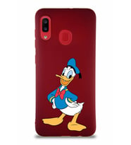 Samsung Galaxy A20 Soft Premier Kapak Donald Duck-C Tasarımlı Silikon Kılıf - Mürdüm (Şeffaf)