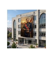 Askeri Üniformalı Atatürk Portresi Poster Bayrak Raşel Kumaş 6x9 metre ATA75