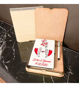 Sevgiliye Hediye Ahşap Kutulu Defter Kalem Set 025