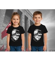 Unisex Ay Yıldızlı T-Shirt 19 Mayıs 29 Ekim 23 Nisan 10 Kasım Atatürk Çocuk Tişört (Siyah)