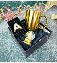 Altınyaldızlı Melek Kar Küresi Gold Kupa Ve Epoksi Anahtarlık Yılbaşı Hediye Seti