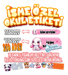 Okul Etiketi Kalem Defter Etiketi İsme Özel Etiket SET12