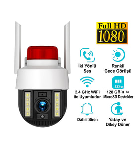 CMR-21 Kablosuz Full HD Güvenlik Kamerası Canlı İzleme, Gece Görüşü, İki Yönlü Ses Dahili Siren