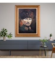 Altın Varaklı Çerçeveli Paspartulu Atatürk Tablo DC1011 (Gold)