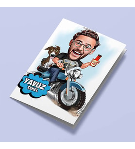 Kişiye Özel Motorcu Erkek Karikatürlü Tebrik Kartı