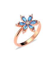 Aqua Taşlı Lotus Çiçeği Rose Gümüş Yüzük