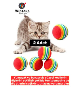 Eğlenceli Dayanıklı Yumuşak Zararsız Diş Temizleme Kaşıma Masaj Etkili Gökkuşağı Kedi Oyun Topu 2 Ad