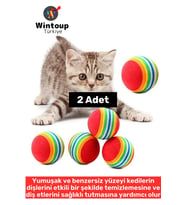 Eğlenceli Dayanıklı Yumuşak Zararsız Diş Temizleme Kaşıma Masaj Etkili Gökkuşağı Kedi Oyun Topu 2 Ad