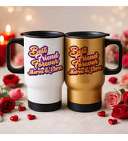 BK Gift Kişiye Özel Best Friend Tasarımlı 2’li Kulplu Beyaz&Gold Çelik Termos Mug 450 ml -2 Arkadaşa Hediye En İyi Arkadaş Termos Seti