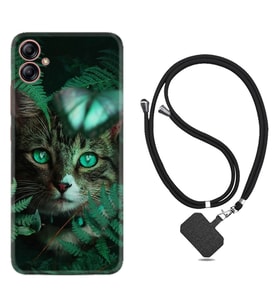 Samsung Galaxy A04E Kılıf Resimli Boyun Askılı İpli Desenli Silikon Blue Butterflys 1350