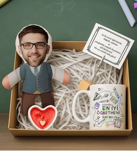BK Gift Kişiye Özel Erkek Öğretmen Bebek Yastık & Kupa Bardak & Mum & Notluk -1, Öğretmenler Günü, Öğretmene Hediye