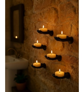 5’li El Figürlü Dekoratif Tealight Mumluk Seti Yapıştırılabilir Hediyelik Mumlar Dahil 9 x 13 Cm