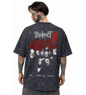 Slipknot Rock Metal Müzik Grubu Sırt Baskılı Unisex Oversize Eskitme Yıkamalı Tişört