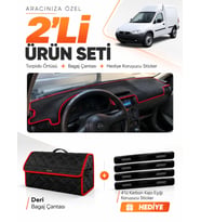OPEL COMBO B (1992-2000) Uyumlu Torpido Örtüsü + Deri Bagaj Çantası + Sticker Seti - Siyah Kırmızı