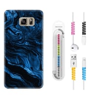 Samsung S7 Edge S20 Fe Plus Ultra S21 S22 Kılıf Kablo Koruma Spiral Silikon Blue MArble 1379