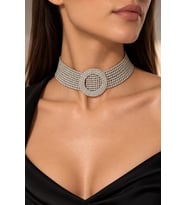 Valmont Kristal Taşlı 32+11 cm Choker Işıltılı Şık Kadın 9 Sıra Su Yolu Tasma Kolye