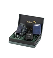 Polo Air Mıknatıslı Otomatik Mekanizmalı Cüzdan Örgü Esnek Kemer Parfüm Erkek Kombin Lacivert Renk PM-07-L (Lacivert - Yeşil)