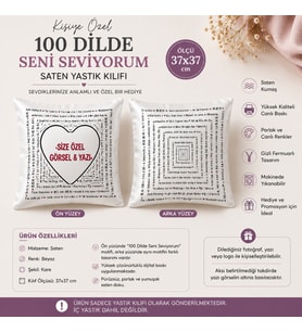 Kişiye Özel Baskılı 100 Dil Seni Seviyorum Desen Yastık Kılıfı 37X37 cm