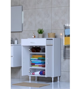 Eliusta Taha 55 cm 3 Bölmeli Beyaz Çok Amaçlı Dolap 2 Raflı Banyo Mutfak Dolabı 55x88x32,5 cm Düzenleyici