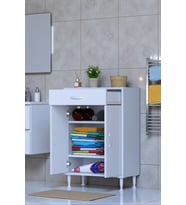 Eliusta Taha 55 cm 3 Bölmeli Beyaz Çok Amaçlı Dolap 2 Raflı Banyo Mutfak Dolabı 55x88x32,5 cm Düzenleyici