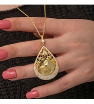 Gold Tuğralı Zirkon Taşlı 925 Ayar Gümüş Kadın Kolye