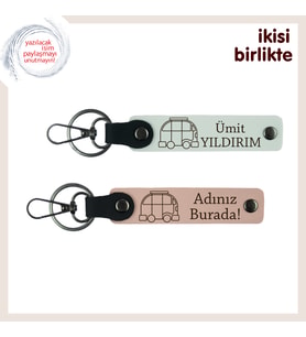 Karavanla Hayat Bulan İlişkiler İçin Kişisel Anahtarlık 2’li Set, İsim Yazılabilir, Beyaz-Yavru Ağzı
