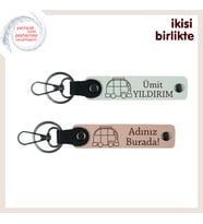 Karavanla Hayat Bulan İlişkiler İçin Kişisel Anahtarlık 2’li Set, İsim Yazılabilir, Beyaz-Yavru Ağzı