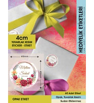 Kırmızı Gül Düğün Etiket Modeli Ürünlerinize Öze 4cm - 60 Adet Opak Sticker