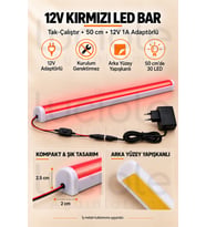Luciole 50 CM ColorBar Kırmızı LED Bar 12V 12W Adaptörlü Anahtarlı Yapışkanlı Tezgah Altı Dolap İçi Aydınlatma