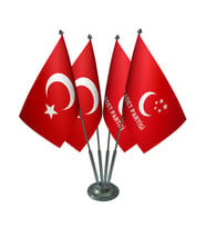 Masa Üstü Saadet Partisi Bayrağı Türk Bayrağı Dörtlü Krom Direk Masa Bayrak Seti
