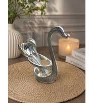 Kaşıklık Seti 6’lı Metal Kaşık Standı Dekoratif Çay Kaşığı Seti Kuğu Tasarımlı 12 cm Kaşık 15 cm Stand