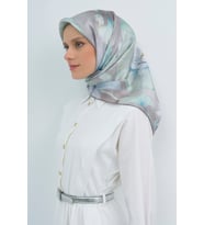 Armine Saf İpek Sura Eşarp-2026 İlkbahar-Yaz- 950500D (Gri - Yeşil)