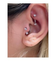 cerrahi çelik tragus helix kıkırdak uyumlu iki tarafı taşlı yarım halka piercing (Gümüş)