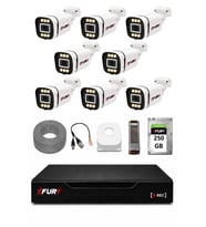 FURY 8 Kameralı 5MP Lens 1080P 6 Warm LED Renkli Gece Görüşlü Güvenlik Kamera Sistemi 250GB 1606