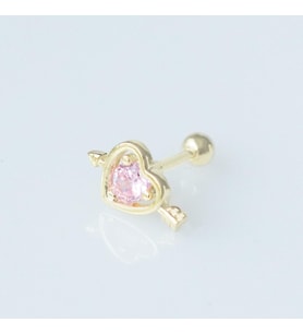 Pembe Zirkon Taşlı Kalp Figürlü Gold Kaplama Tragus