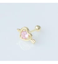Pembe Zirkon Taşlı Kalp Figürlü Gold Kaplama Tragus