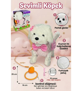 Oyuncak Tasma Kumandalı Yürüyen Havlayan ve Kuyruk Sallayan Peluş Köpek