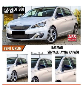 Peugeot 308 2014-2021 Sinyalli Batman Yarasa Ayna Kapağı Piano Black ABS Plastik