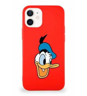 Apple iPhone 12 Soft Premier Kapak Donald Duck-A Tasarımlı Silikon Kılıf - Kırmızı (Şeffaf)