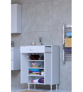 Eliusta Rose 65 cm Beyaz 1 Çekmeceli Banyo Mutfak Dolabı 4 Bölmeli 3 Raflı Çok Amaçlı Dolap 65x88x32,5 cm