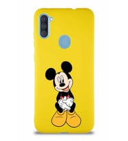 Samsung Galaxy M11 Soft Premier Kapak Mickey Mouse-A Tasarımlı Silikon Kılıf - Sarı (Şeffaf)