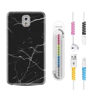 Samsung Note 3 4 5 8 9 20 Ultra 10 Lite Kılıf Kablo Koruma Spiral Silikon Siyah Mermer 1299