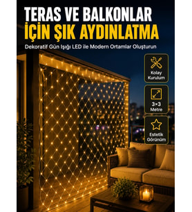 İç ve Dış Mekân Kullanımına Uygun 3x3 Metre LED Işık Ağı