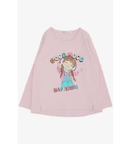 Breeze Kız Çocuk Uzun Kollu Tişört Müzik Dinleyen Mutlu Kız Baskılı 3-8 Yaş, Pembe