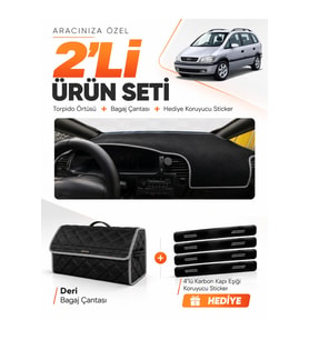OPEL ZAFİRA (1999-2003) Uyumlu Torpido Örtüsü + Deri Bagaj Çantası + Sticker Seti - Siyah Gri