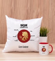 Kişiye Özel Başak Burcuna Hediye Kare Yastık ve Kırmızı Kupa