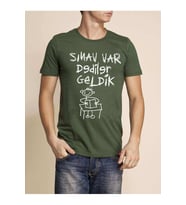 Tshirthane Sınav var  O Yaka Yeşil Komik Baskılı Erkek Dar Kesim Slim Fit t-shirt