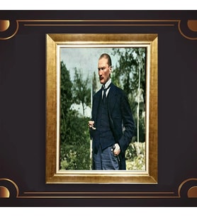 Altın Varaklı Çerçeveli Paspartulu Atatürk Tablo TR0584 (Gold)