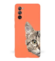 Samsung Galaxy S20 FE Uyumlu Lansman Kılıf Catface Tasarımlı İçi Kadife Kapak-Turuncu (Şeffaf)